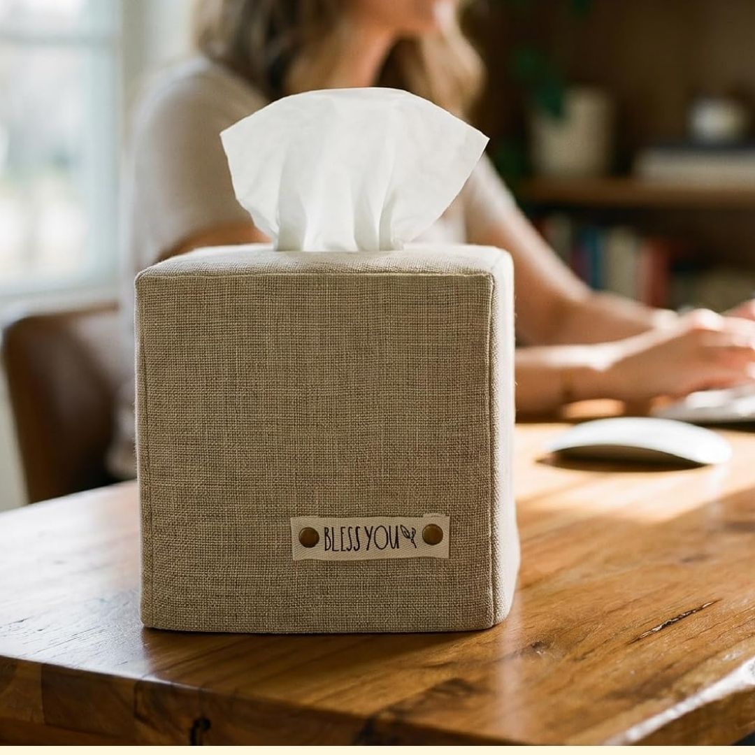 Dekorativer Textil-Taschentuchhalter – Stilvoller Kosmetikbox-Überzug aus Leinenoptik