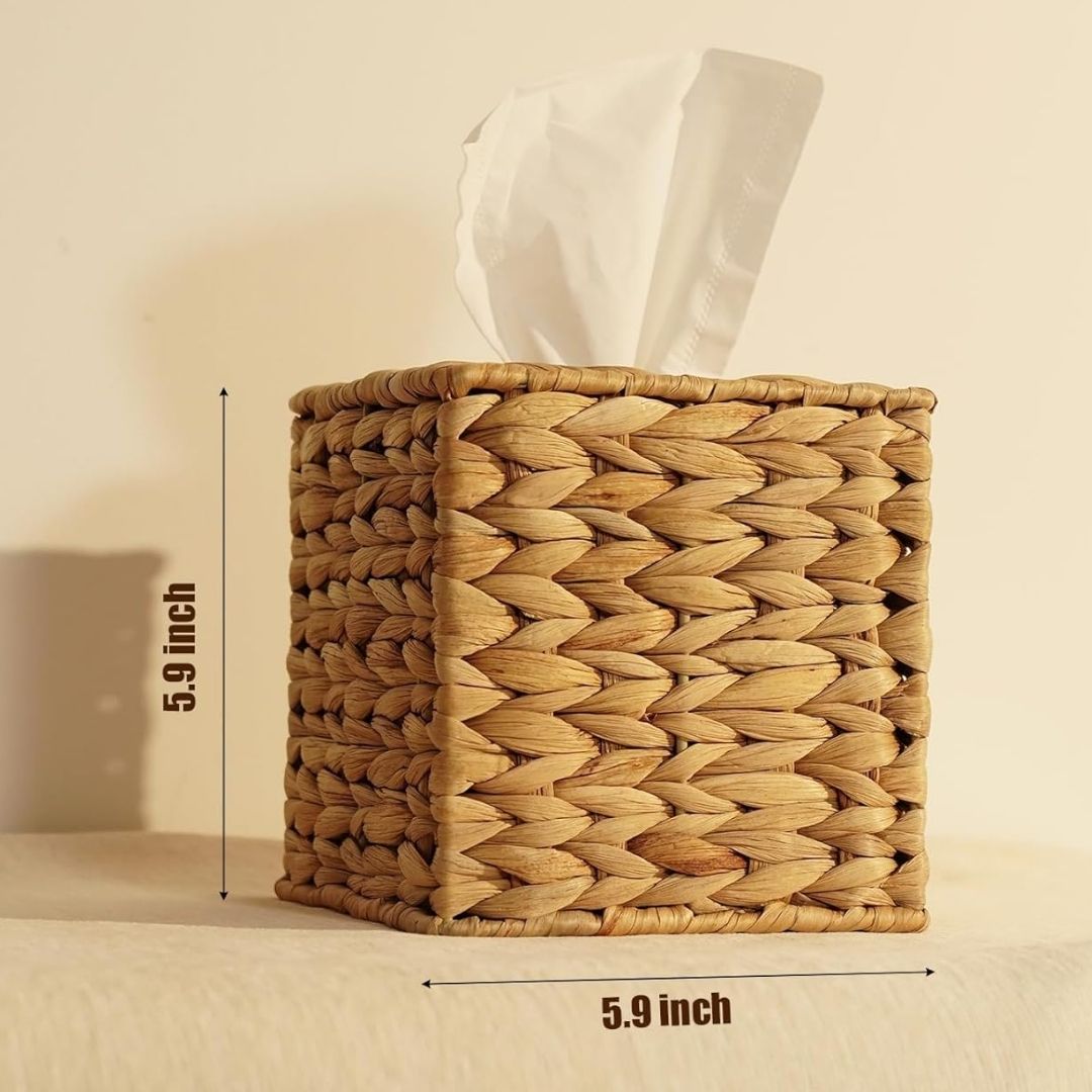 Handgeflochtener Papiertaschentuchbox – Dekorativer, quadratischer Kosmetiktuchhalter aus Naturmaterial