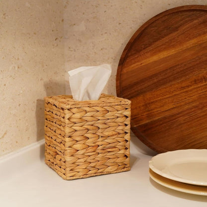 Handgeflochtener Papiertaschentuchbox – Dekorativer, quadratischer Kosmetiktuchhalter aus Naturmaterial