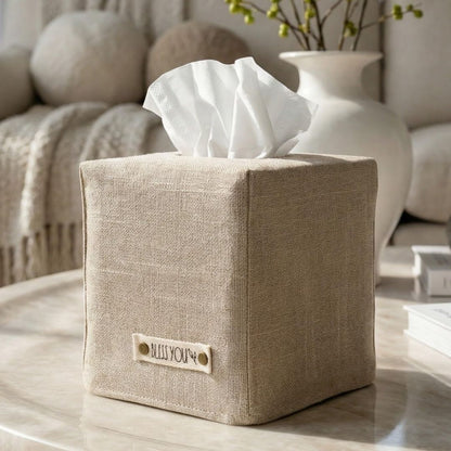 Dekorativer Textil-Taschentuchhalter – Stilvoller Kosmetikbox-Überzug aus Leinenoptik