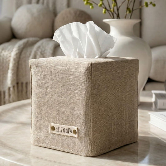 Dekorativer Textil-Taschentuchhalter – Stilvoller Kosmetikbox-Überzug aus Leinenoptik