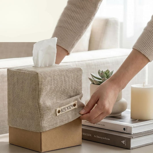 Dekorativer Textil-Taschentuchhalter – Stilvoller Kosmetikbox-Überzug aus Leinenoptik