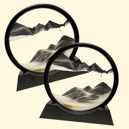 Dynamische Sandkunst-Skulptur – Runder rörlig tavelram med landskapsmotiv för avkoppling