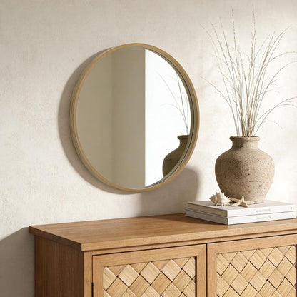 Moderne Wandspiegel – Stilvoller runder Spiegel mit Holzrahmen für eine elegante Raumgestaltung