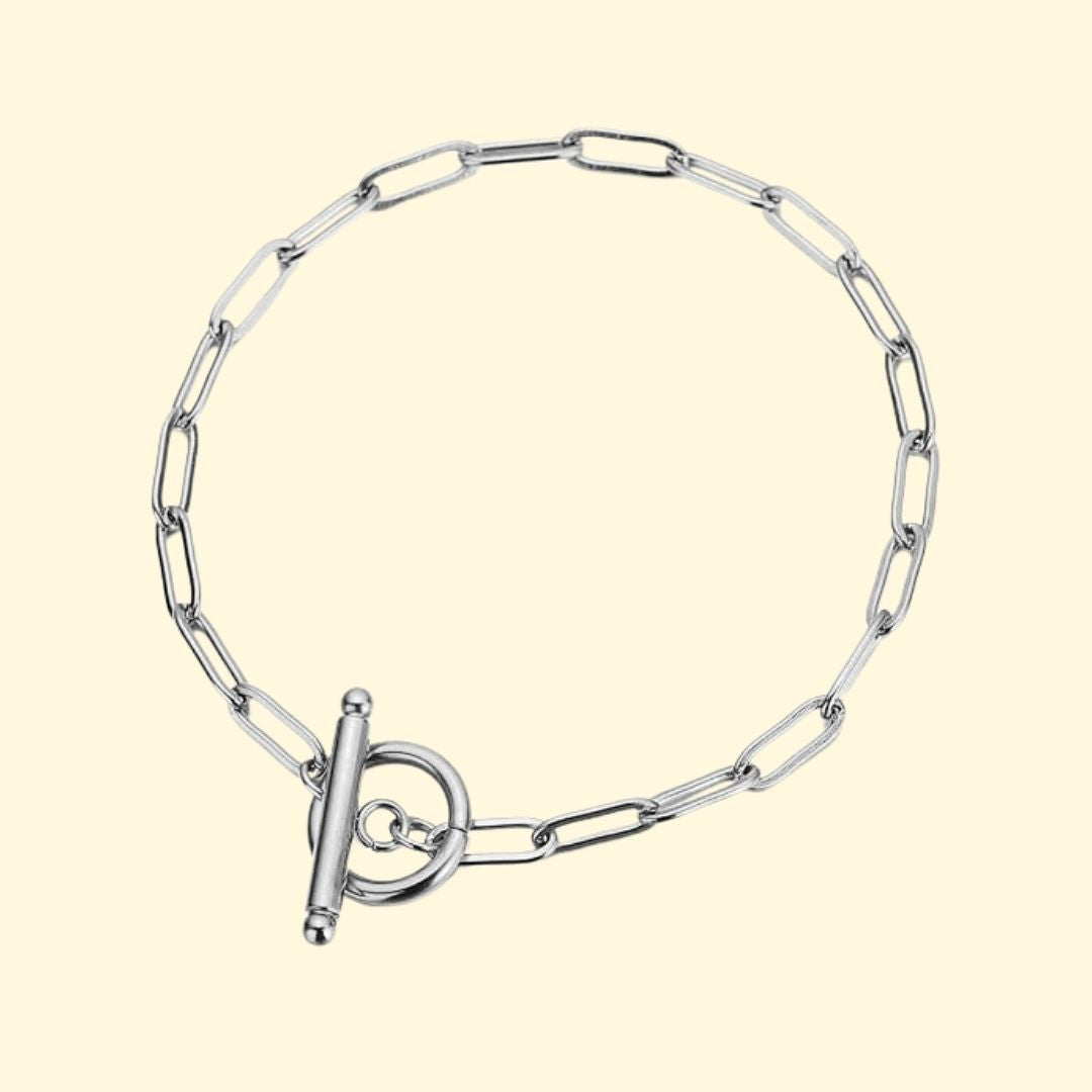 Modernes Gliederarmband – Stilvolles Silberarmband med T-lås och geometriska länkar