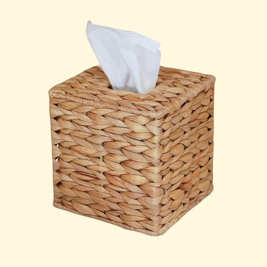Handgeflochtener Papiertaschentuchbox – Dekorativer, quadratischer Kosmetiktuchhalter aus Naturmaterial